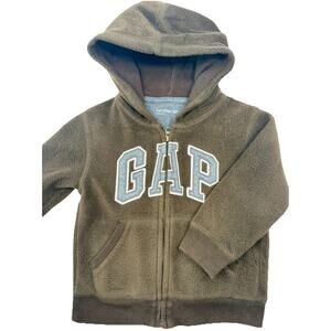 babyGap Toddler 4yrs Brown Fleece Zip Hoodie M Grey GAP Logo Fleece Lined‎ EUC